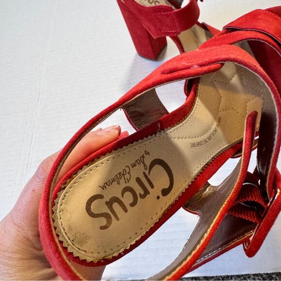 Sam Edelman Circus Red Suede Leather Chunky Platform Sandals Heels Womens 7 - Picture 6 of 10